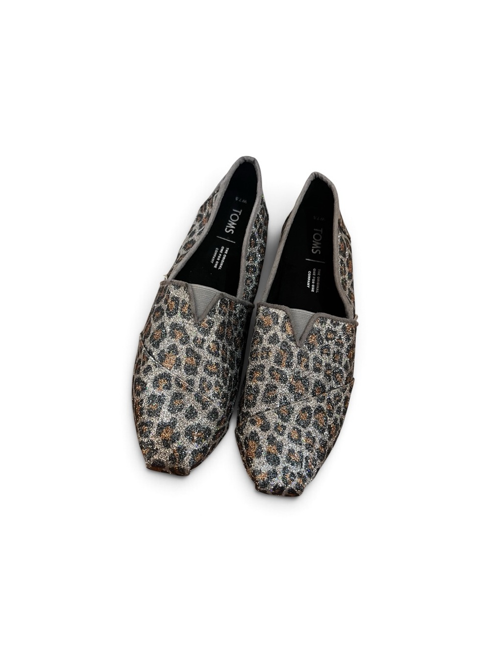 TOMS Alpargata Silver Glitter Leopard Cheetah Print Slip On Flats Womens 7.5